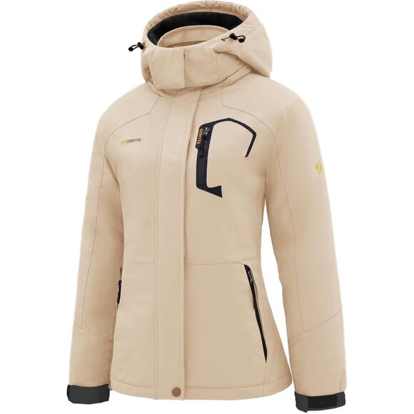Jackets & Blazers - Women's Light Beige Ski Snow Hooded Jacket Coat Snowboard Waterproof Winter Warm